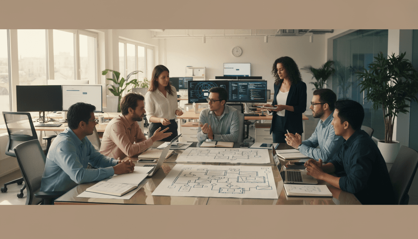 Equipo de etech colaborando en la oficina